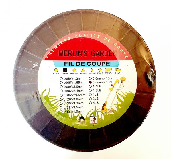 Fil pro 5 mm carré pour débroussailleuse 50 mètres.